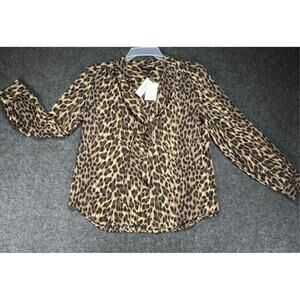 Banana Republic Long Sleeve Tie‎ Neck Leopard Print Top Blouse V/306006 MEDIUM